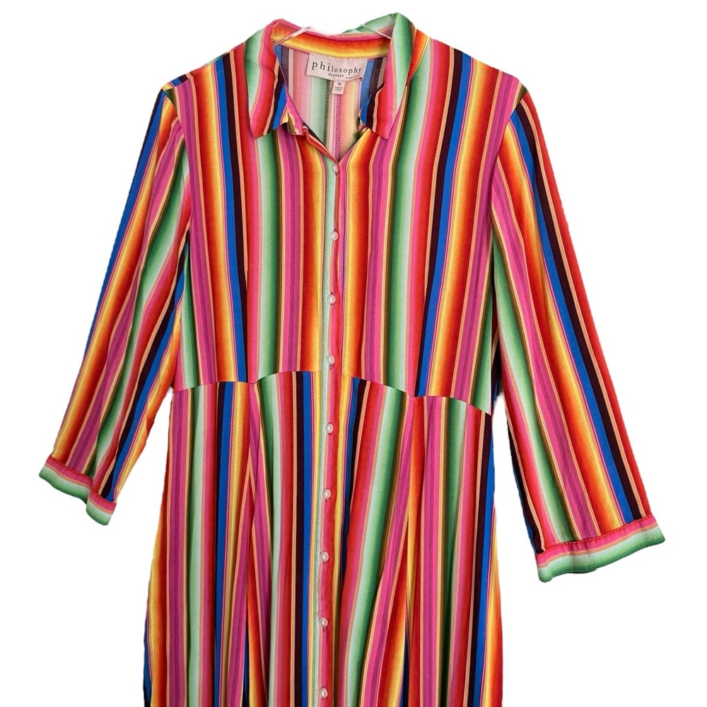 Philosophy Maxi Bright Stripe Size 10 Button Up Boho Rainbow